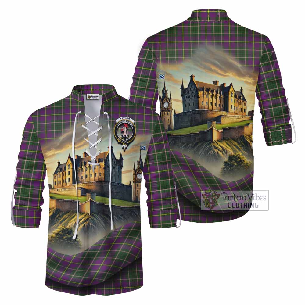 Tartan Vibes Clothing Taylor (Tailylour) Tartan Family Crest Ghillie Kilt Shirt with Scottish Ancient Castle Style