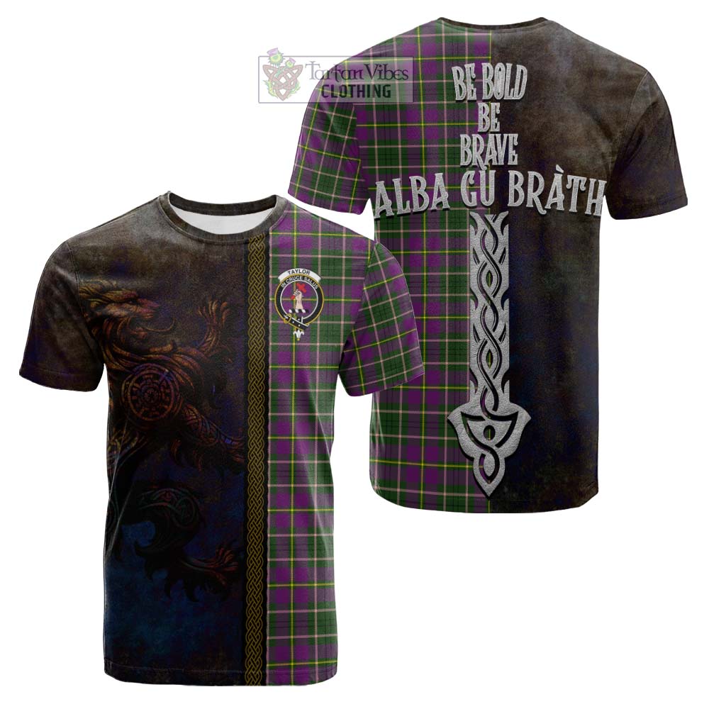 Tartan Vibes Clothing Taylor (Tailylour) Tartan Family Crest Cotton T-shirt Alba Gu Brath Be Brave Lion Ancient Style