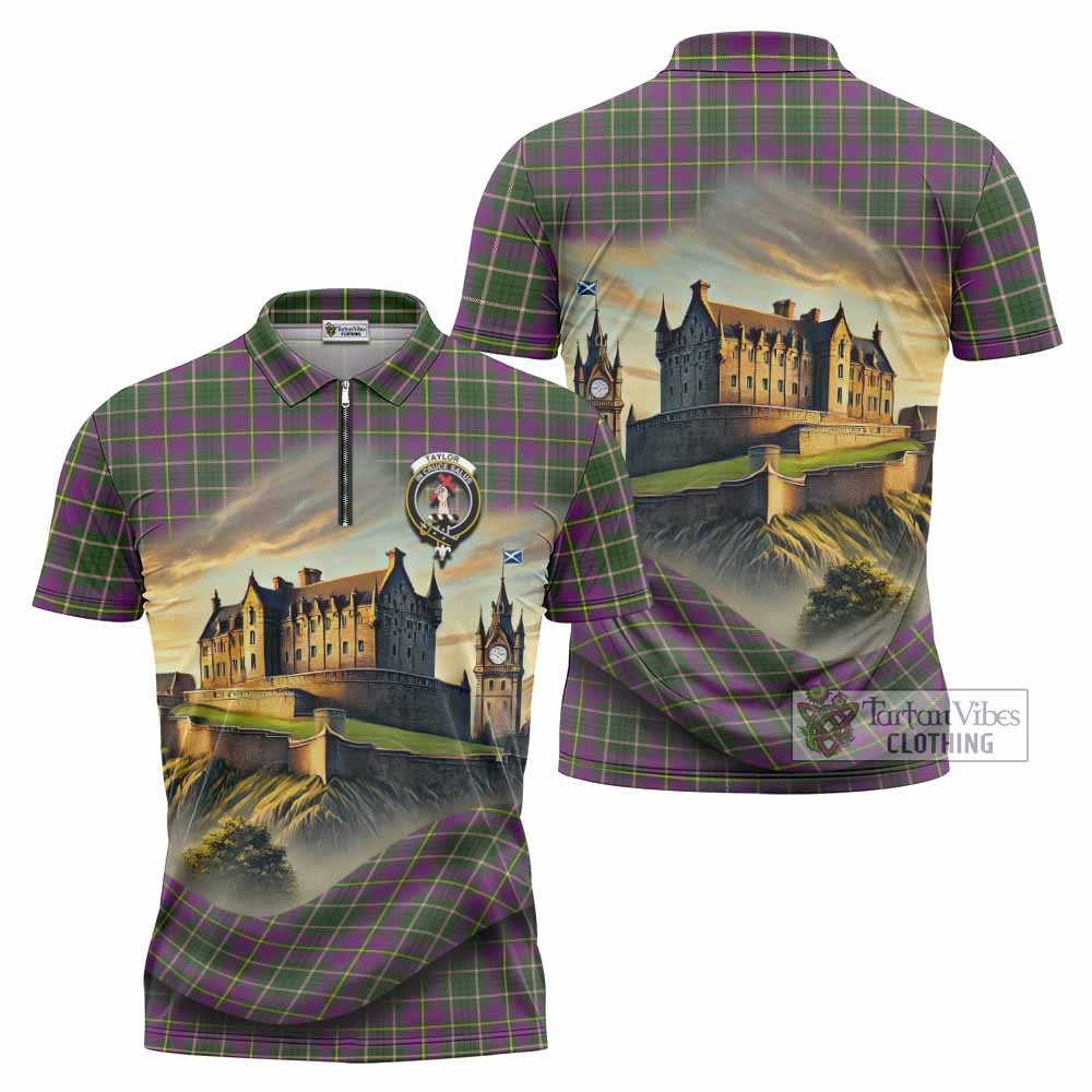 Tartan Vibes Clothing Taylor (Tailylour) Tartan Family Crest Zipper Polo Shirt with Scottish Ancient Castle Stype