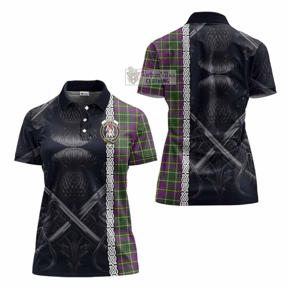 Tartan Vibes Clothing Taylor (Tailylour) Tartan Women's Polo Shirt with Family Crest Cross Sword Thistle Celtic Vibes