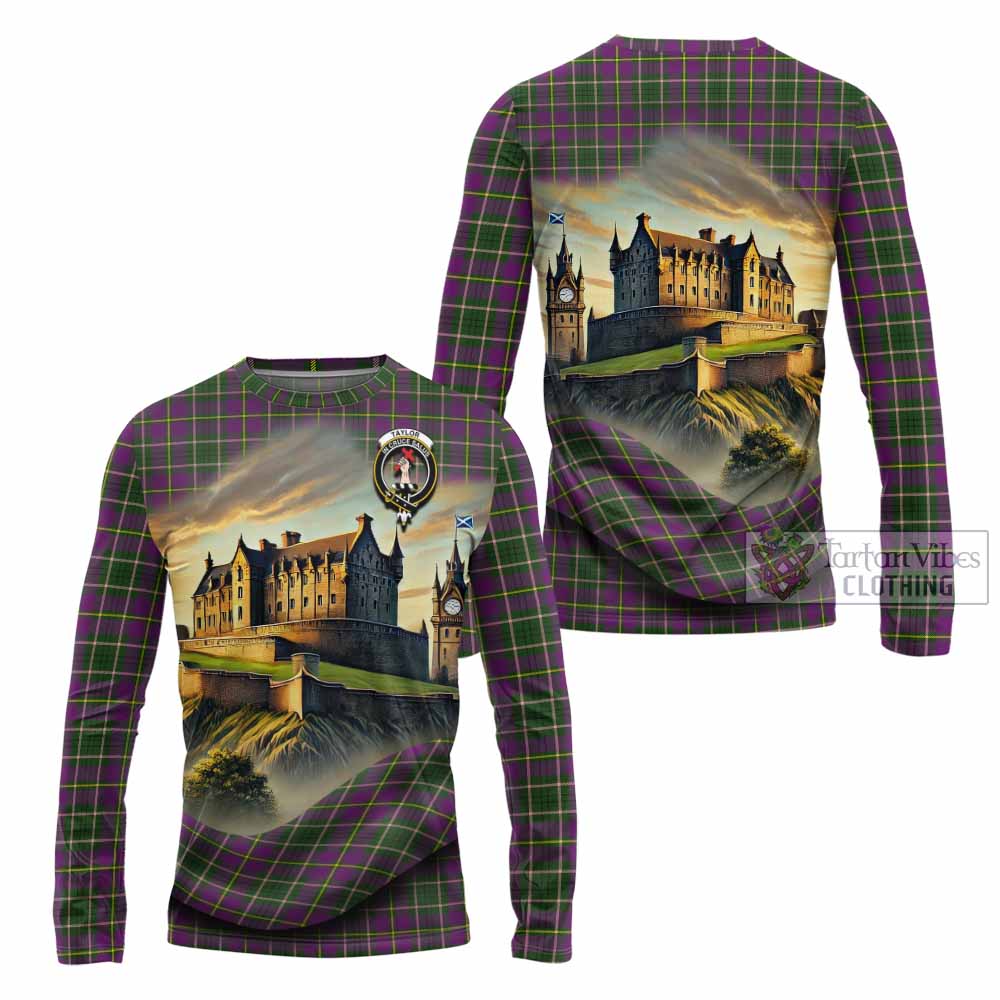 Tartan Vibes Clothing Taylor (Tailylour) Tartan Family Crest Long Sleeve T-Shirt with Scottish Ancient Castle Style
