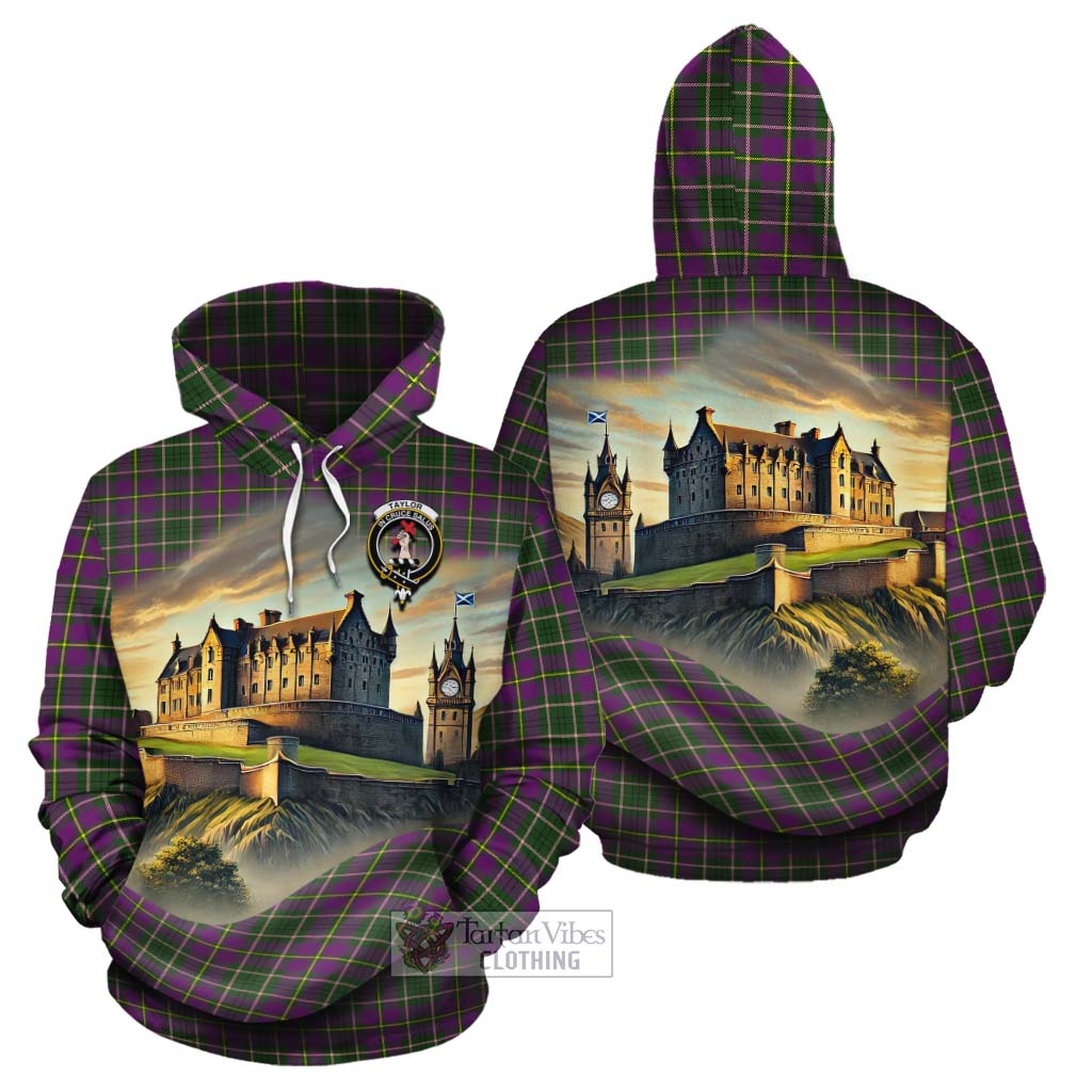 Tartan Vibes Clothing Taylor (Tailylour) Tartan Family Crest Cotton Hoodie with Scottish Ancient Castle Style