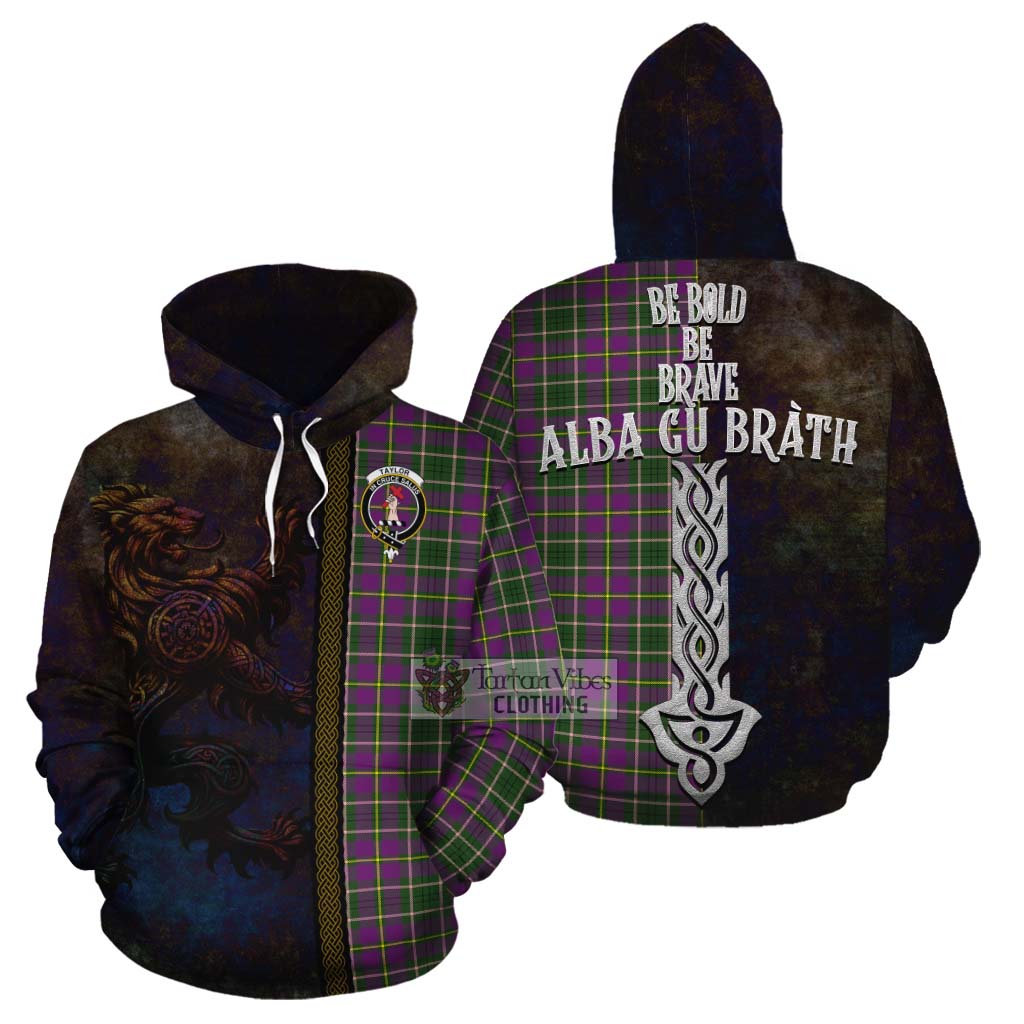 Tartan Vibes Clothing Taylor (Tailylour) Tartan Family Crest Cotton Hoodie Alba Gu Brath Be Brave Lion Ancient Style