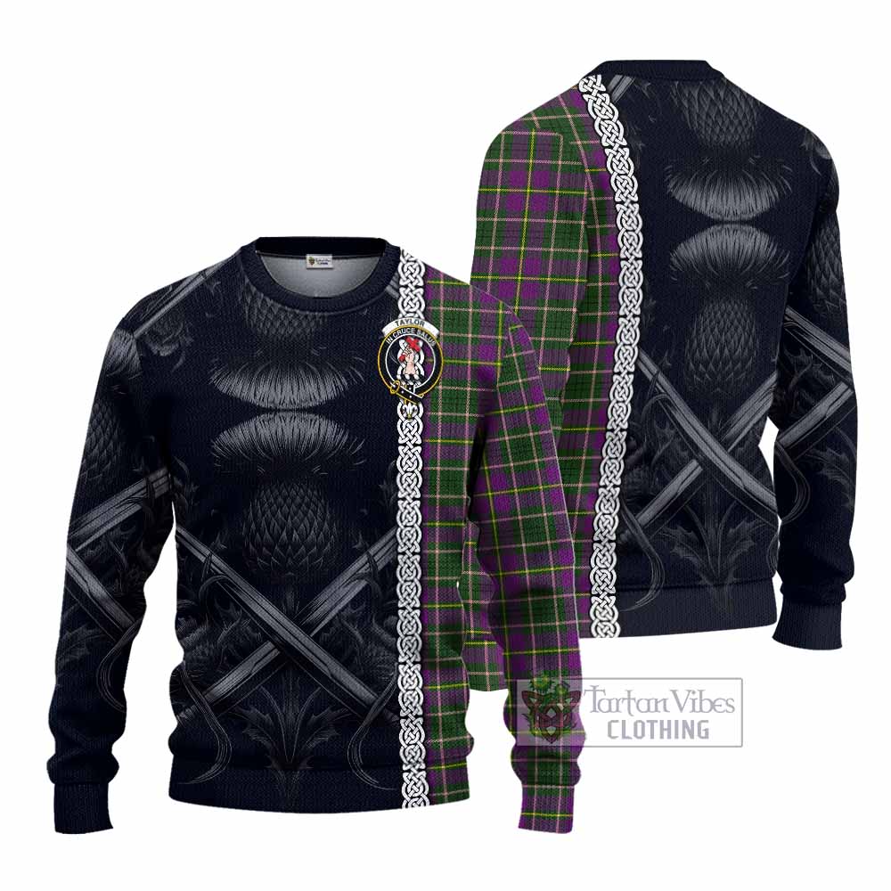 Tartan Vibes Clothing Taylor (Tailylour) Tartan Knitted Sweater with Family Crest Cross Sword Thistle Celtic Vibes