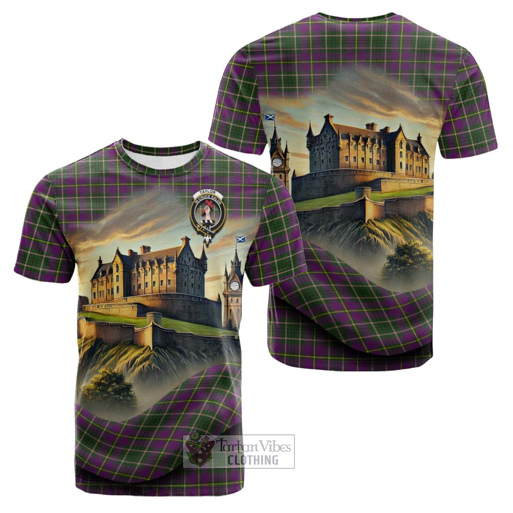 Tartan Vibes Clothing Taylor (Tailylour) Tartan Family Crest Cotton T-shirt with Scottish Ancient Castle Style