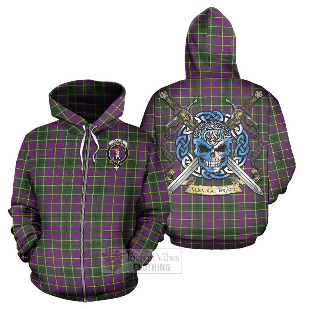 Tartan Vibes Clothing Taylor (Tailylour) Tartan Hoodie with Family Crest Celtic Skull Style