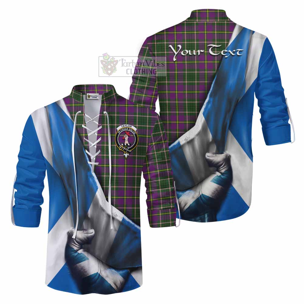Tartan Vibes Clothing Taylor (Tailylour) Tartan Ghillie Kilt Shirt with Family Crest Scotland Patriotic Style