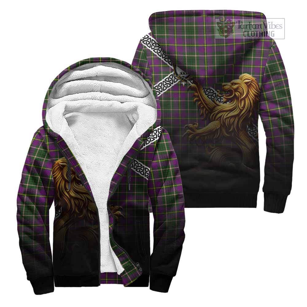 Tartan Vibes Clothing Taylor (Tailylour) Crest Tartan Sherpa Hoodie with Golden Lion Emblem Celtic Style