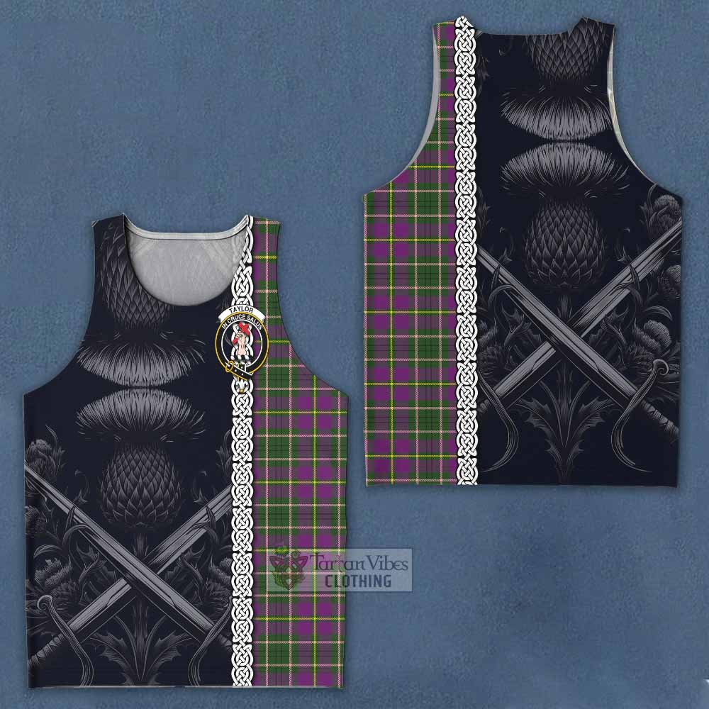 Tartan Vibes Clothing Taylor (Tailylour) Tartan Men's Tank Top with Family Crest Cross Sword Thistle Celtic Vibes