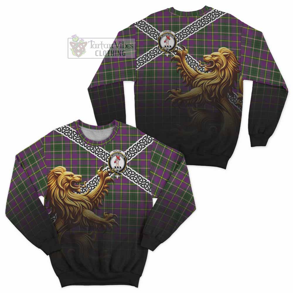 Tartan Vibes Clothing Taylor (Tailylour) Crest Tartan Sweatshirt with Golden Lion Emblem Celtic Style