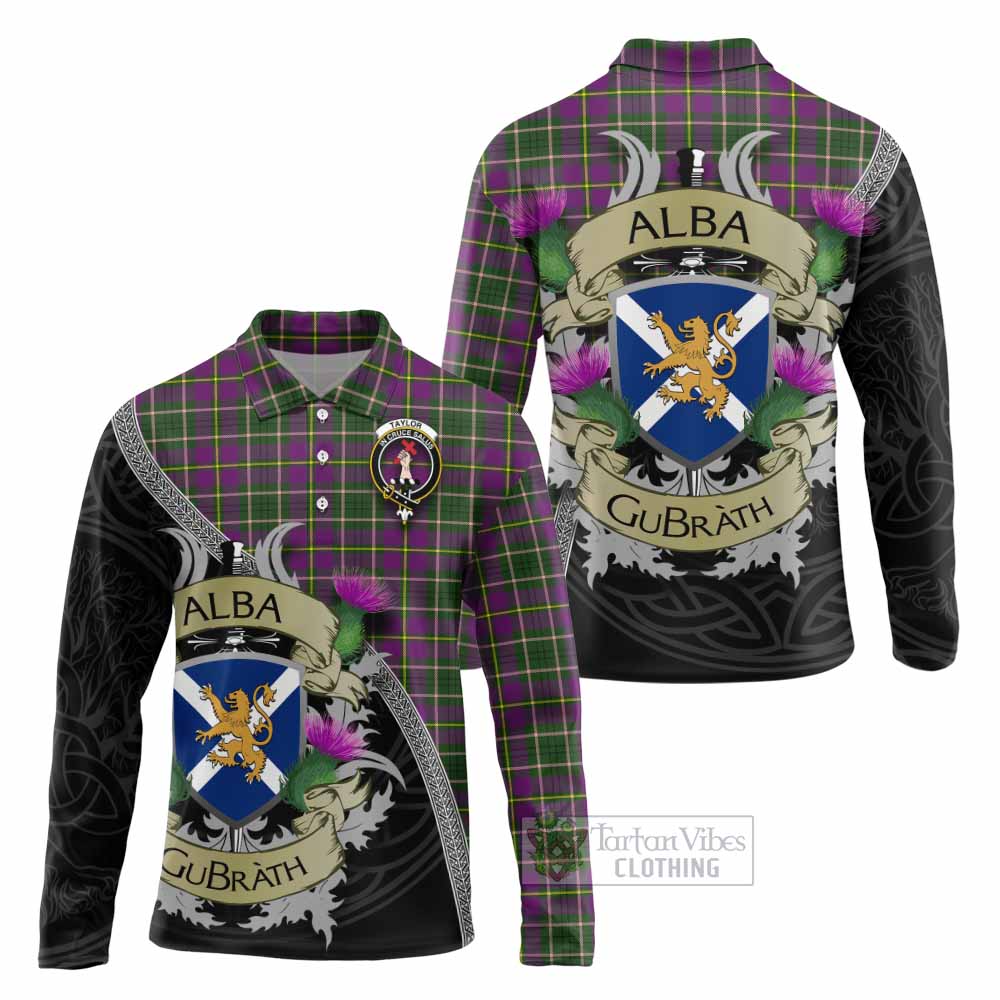 Tartan Vibes Clothing Taylor (Tailylour) Tartan Family Crest Long Sleeve Polo Shirt Lion Rampant Royal Thistle Shield Celtic Inspired
