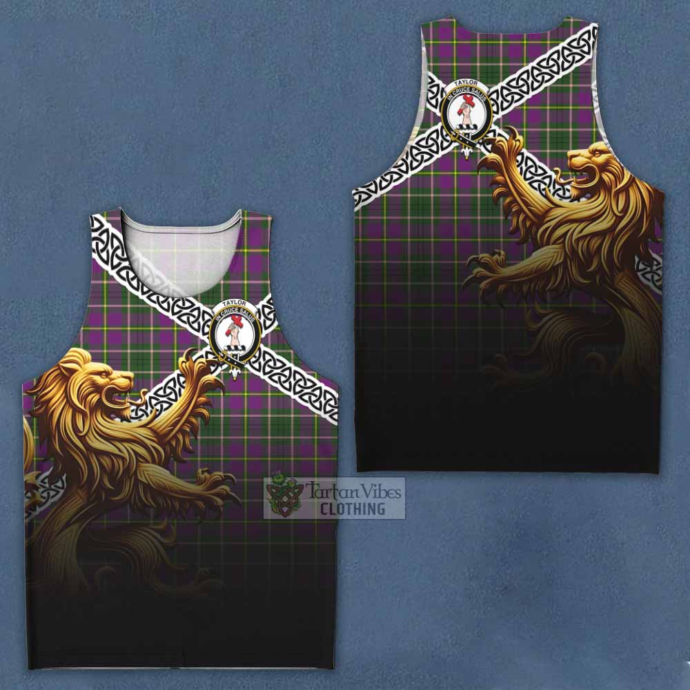Tartan Vibes Clothing Taylor (Tailylour) Crest Tartan Men's Tank Top with Golden Lion Emblem Celtic Style