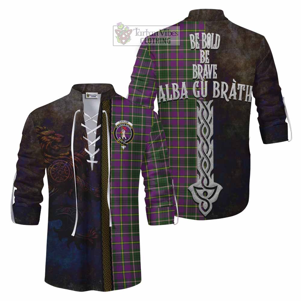 Tartan Vibes Clothing Taylor (Tailylour) Tartan Family Crest Ghillie Kilt Shirt Alba Gu Brath Be Brave Lion Ancient Style
