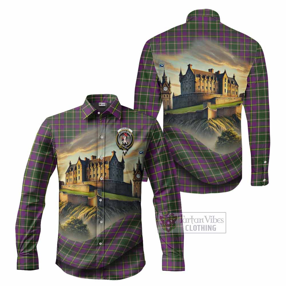 Tartan Vibes Clothing Taylor (Tailylour) Tartan Family Crest Long Sleeve Button Shirt with Scottish Ancient Castle Style