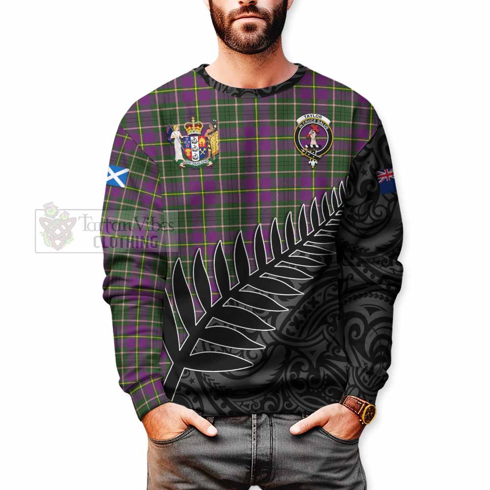 Tartan Vibes Clothing Taylor (Tailylour) Crest Tartan Sweatshirt with New Zealand Silver Fern Half Style