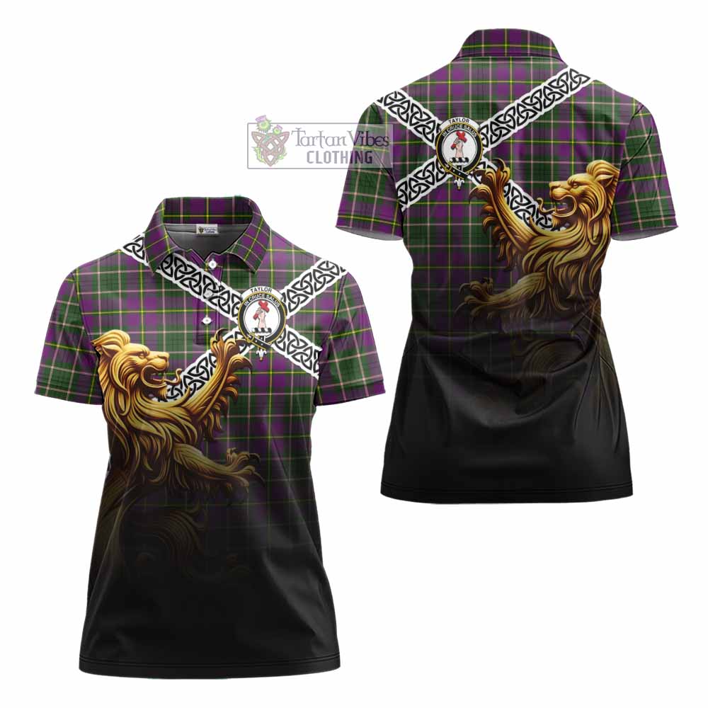 Tartan Vibes Clothing Taylor (Tailylour) Crest Tartan Women's Polo Shirt with Golden Lion Emblem Celtic Style