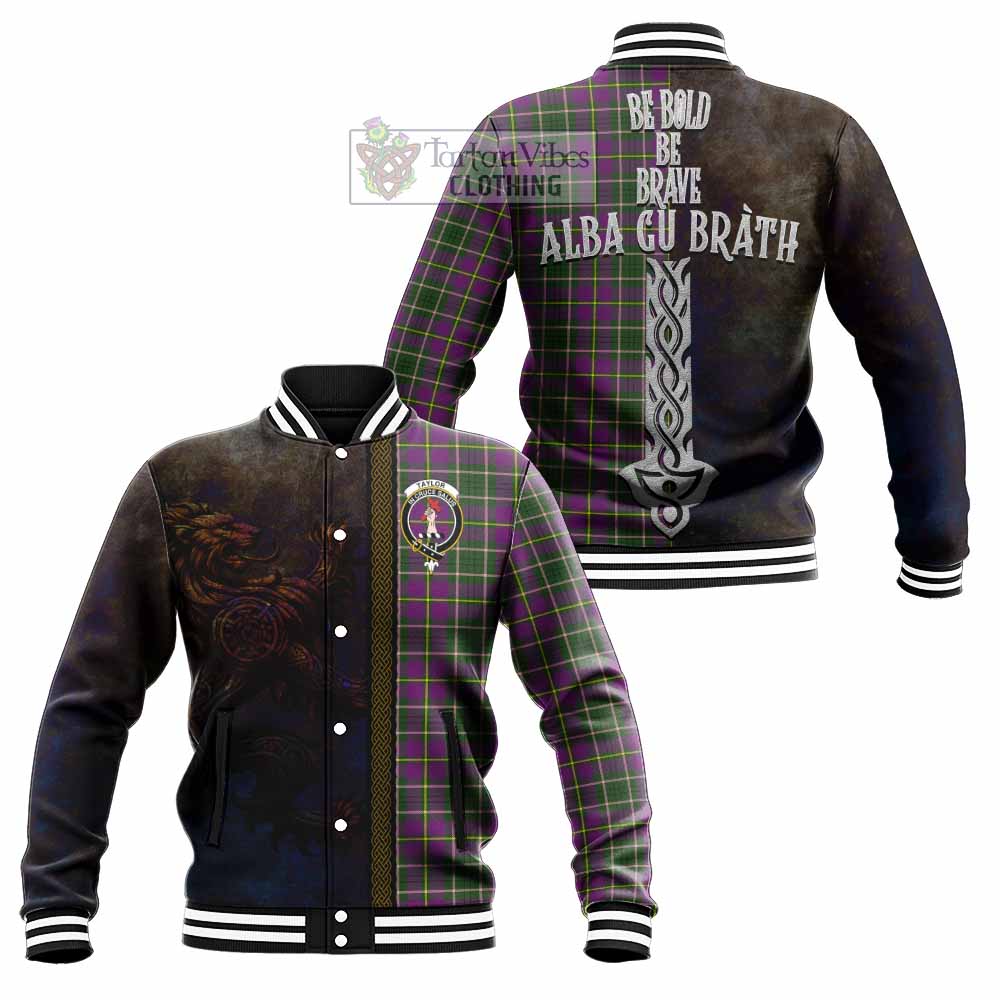 Tartan Vibes Clothing Taylor (Tailylour) Tartan Family Crest Baseball Jacket Alba Gu Brath Be Brave Lion Ancient Style