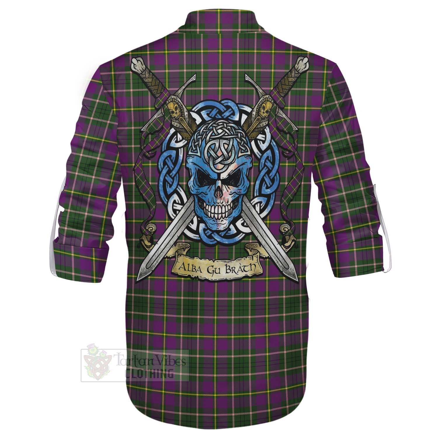 Tartan Vibes Clothing Taylor (Tailylour) Tartan Ghillie Kilt Shirt with Family Crest Celtic Skull Style