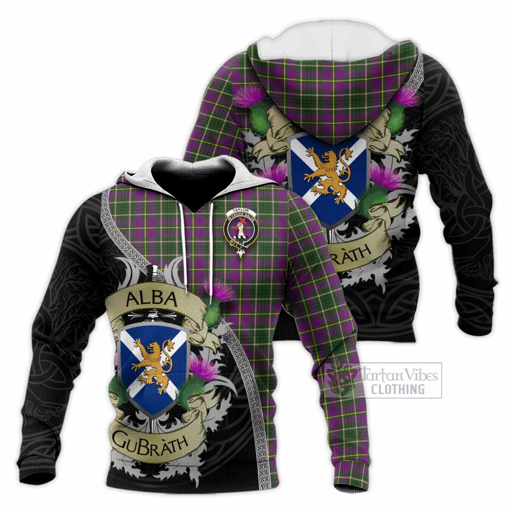 Tartan Vibes Clothing Taylor (Tailylour) Tartan Family Crest Knitted Hoodie Lion Rampant Royal Thistle Shield Celtic Inspired