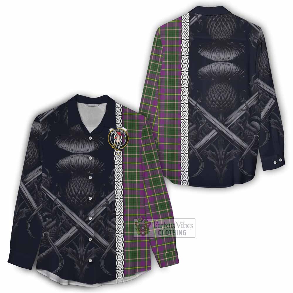 Tartan Vibes Clothing Taylor (Tailylour) Tartan Women's Casual Shirt with Family Crest Cross Sword Thistle Celtic Vibes