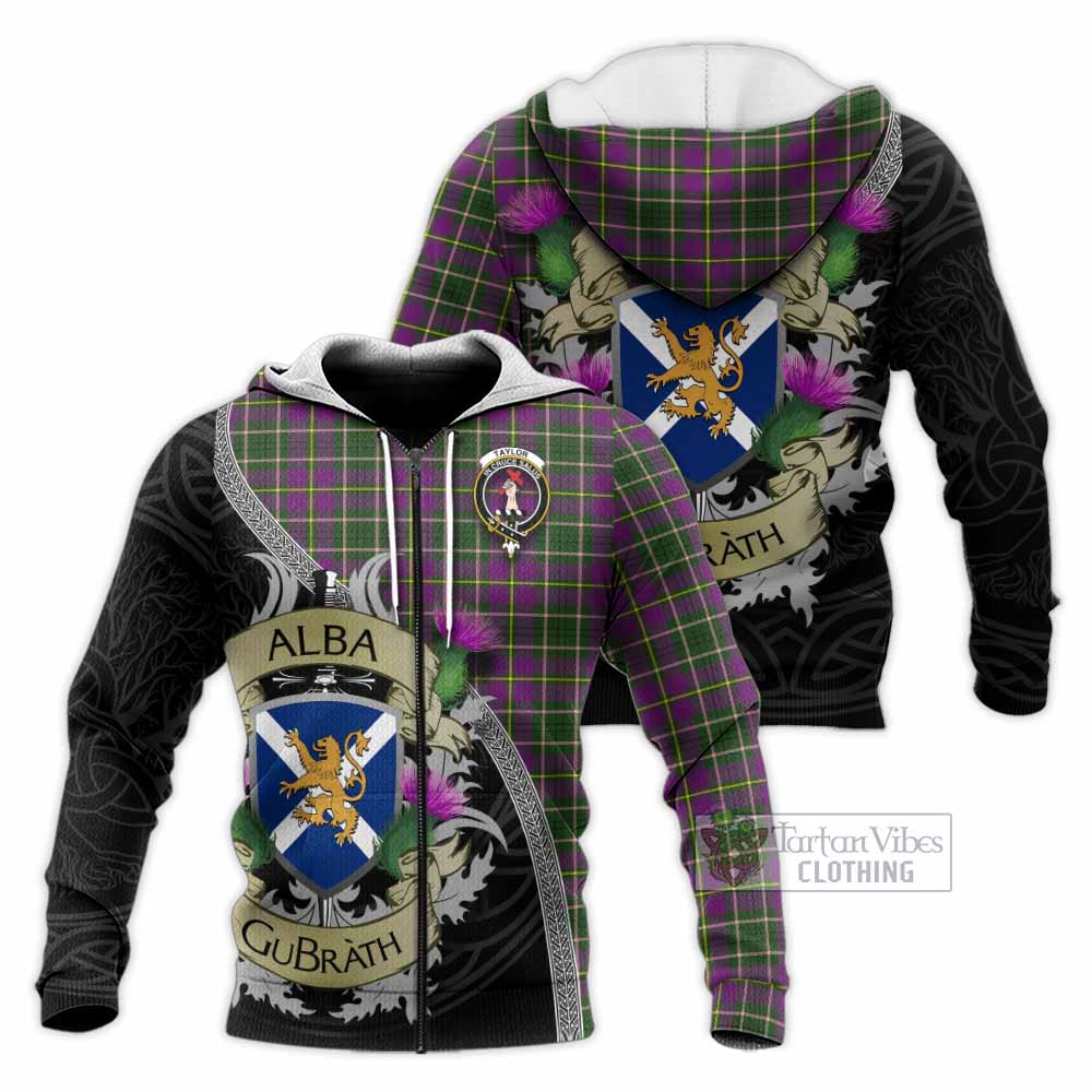 Tartan Vibes Clothing Taylor (Tailylour) Tartan Family Crest Knitted Hoodie Lion Rampant Royal Thistle Shield Celtic Inspired