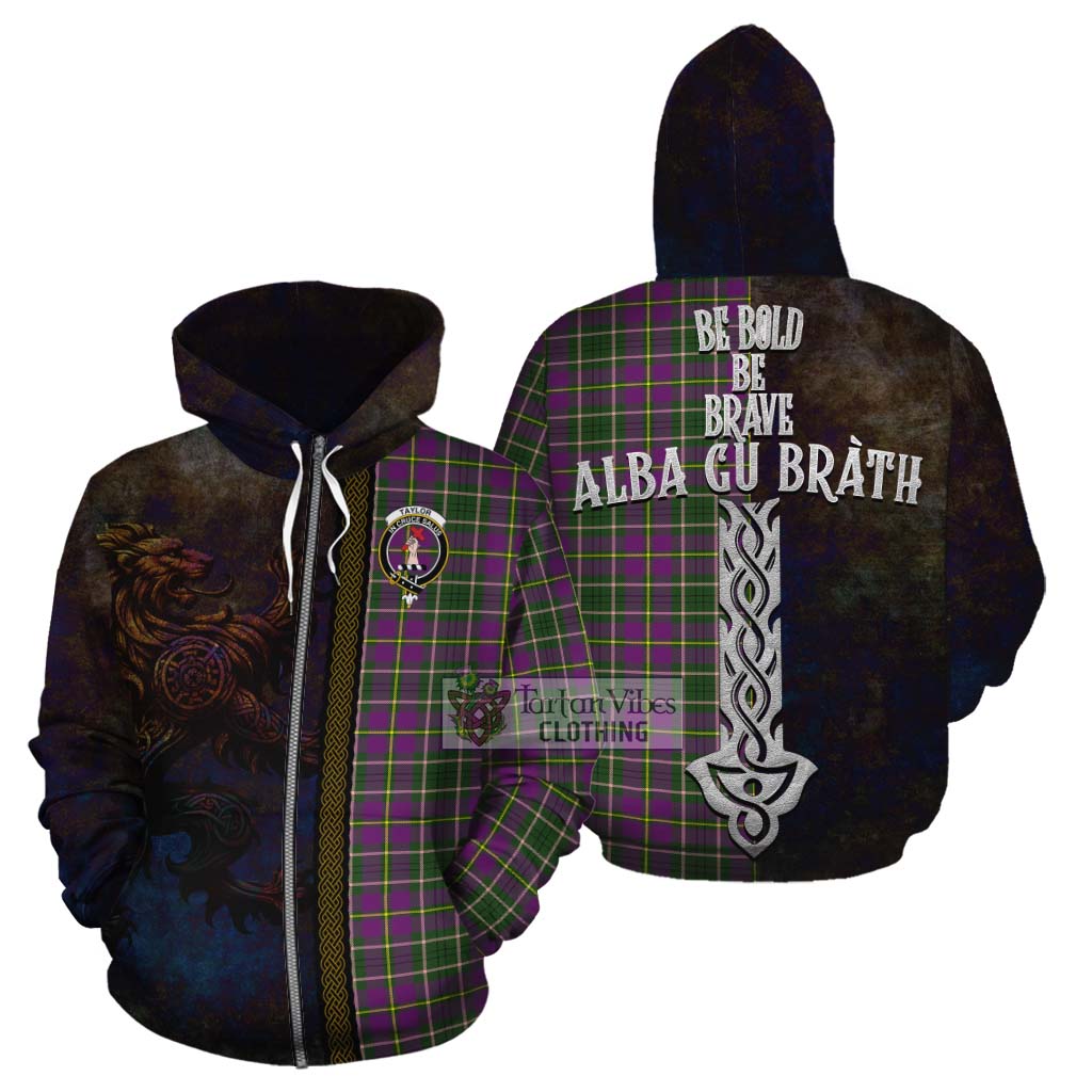 Tartan Vibes Clothing Taylor (Tailylour) Tartan Family Crest Cotton Hoodie Alba Gu Brath Be Brave Lion Ancient Style