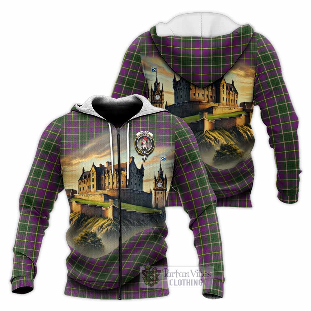 Tartan Vibes Clothing Taylor (Tailylour) Tartan Family Crest Knitted Hoodie with Scottish Ancient Castle Style