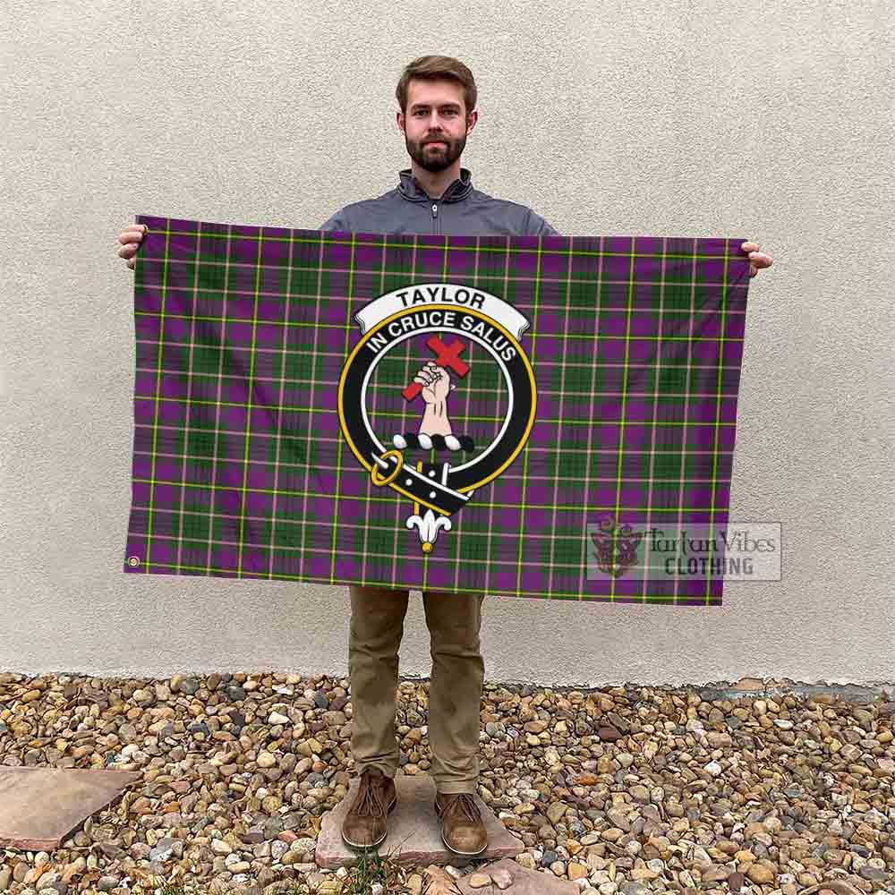 Tartan Vibes Clothing Taylor (Tailylour) Tartan House Flag with Family Crest