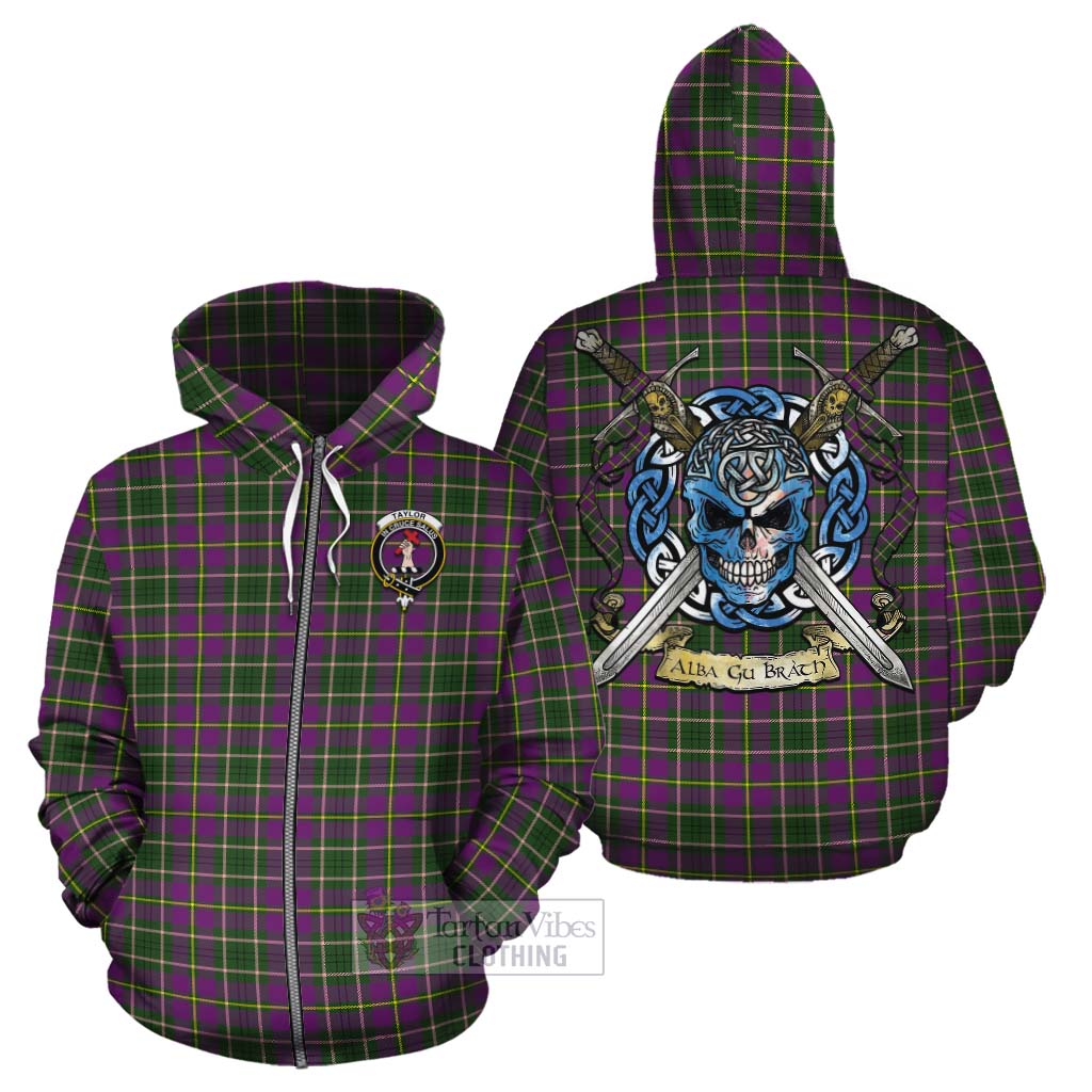 Tartan Vibes Clothing Taylor (Tailylour) Tartan Cotton Hoodie with Family Crest Celtic Skull Style