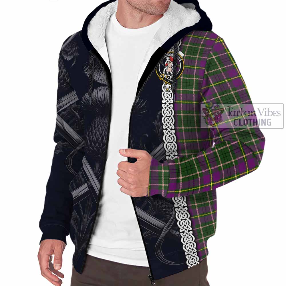 Tartan Vibes Clothing Taylor (Tailylour) Tartan Sherpa Hoodie with Family Crest Cross Sword Thistle Celtic Vibes