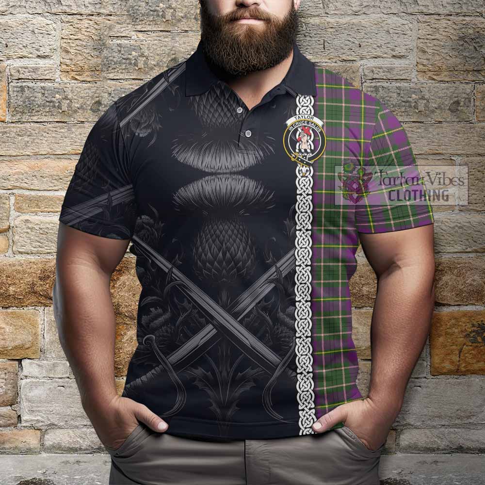 Tartan Vibes Clothing Taylor (Tailylour) Tartan Polo Shirt with Family Crest Cross Sword Thistle Celtic Vibes