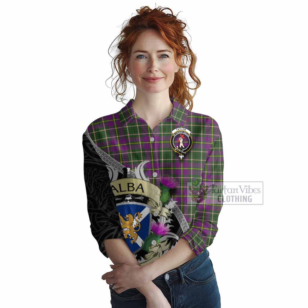 Tartan Vibes Clothing Taylor (Tailylour) Tartan Family Crest Women's Casual Shirt Lion Rampant Royal Thistle Shield Celtic Inspired