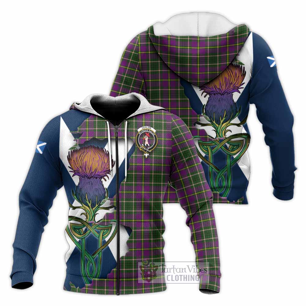 Tartan Vibes Clothing Taylor (Tailylour) Tartan Family Crest Knitted Hoodie Scottish Thistle Celtic Inspired
