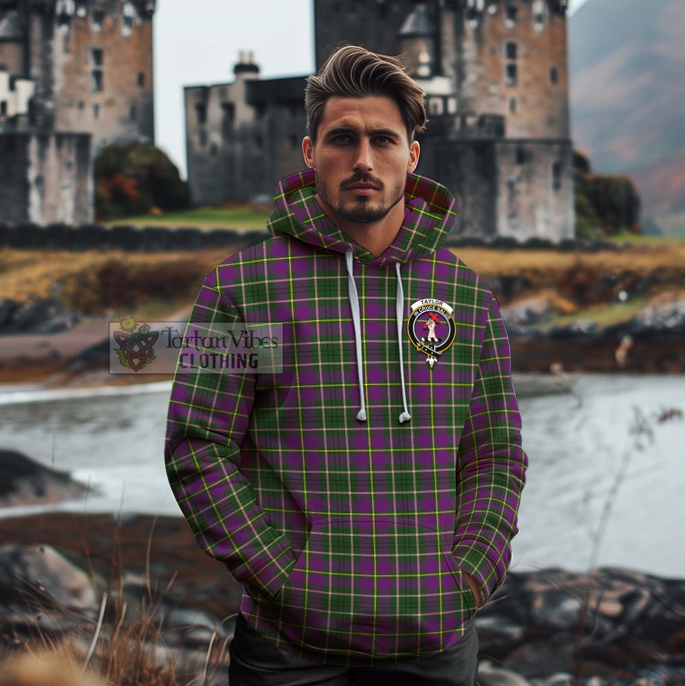 Tartan Vibes Clothing Taylor (Tailylour) Tartan Cotton Hoodie with Family Crest Celtic Skull Style
