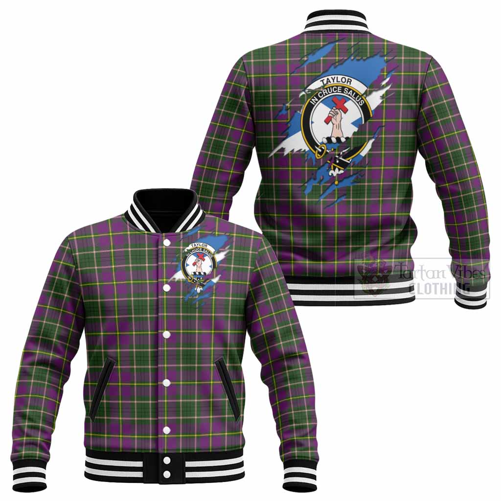 Taylor (Tailyour) Clan Crest In Me Tartan Baseball Jacket Scotland Flag Style