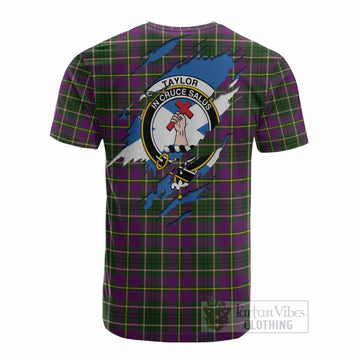 Taylor (Tailyour) Clan Crest In Me Tartan Cotton T-shirt Scotland Flag Style
