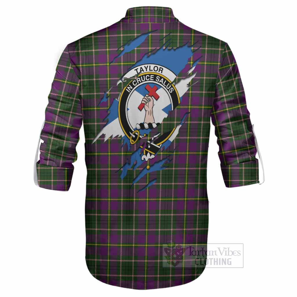 Taylor (Tailyour) Clan Crest In Me Tartan Ghillie Shirt Scotland Flag Style