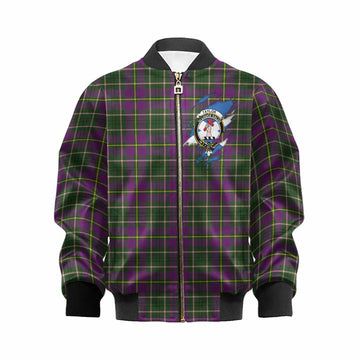 Taylor (Tailyour) Clan Crest In Me Tartan Kid Bomber Jacket Scotland Flag Style