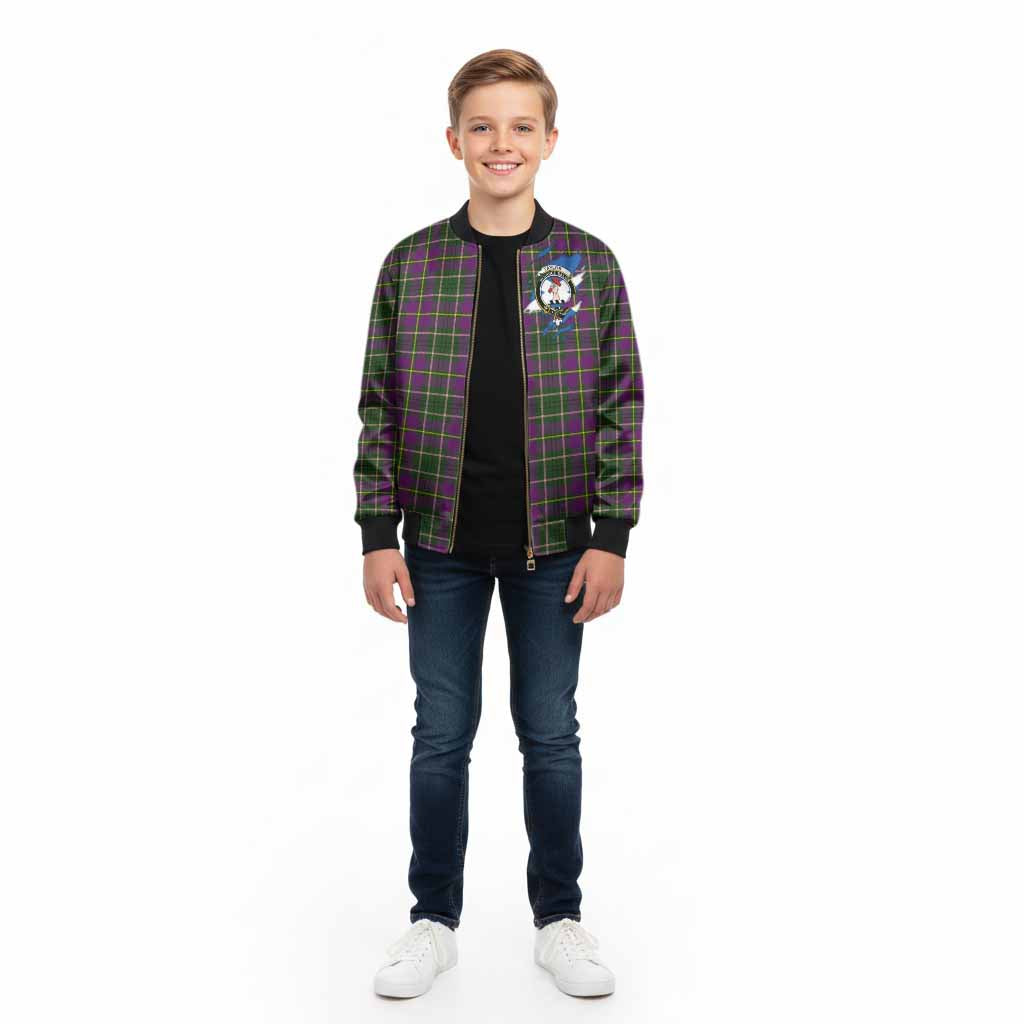 Taylor (Tailyour) Clan Crest In Me Tartan Kid Bomber Jacket Scotland Flag Style