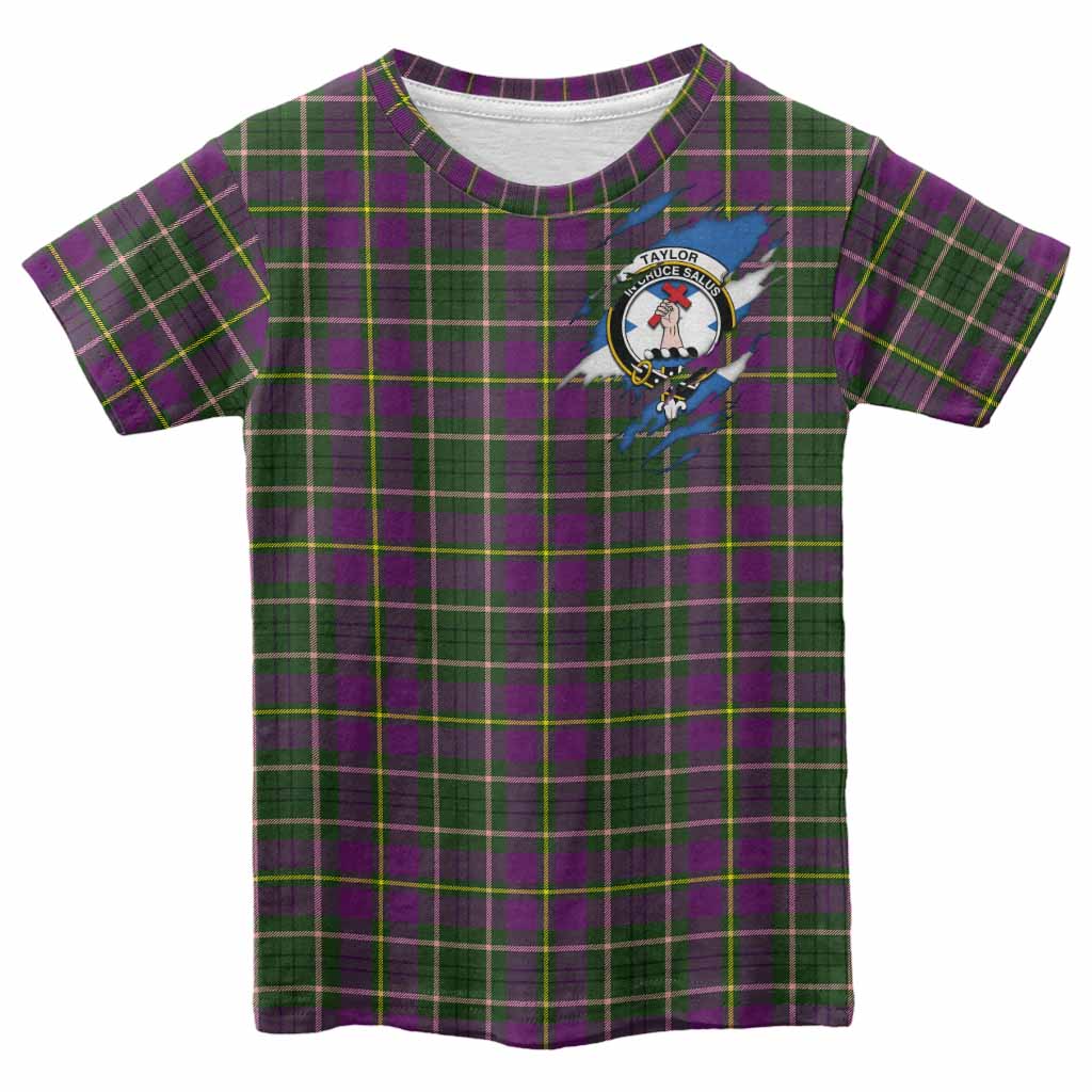 Taylor (Tailyour) Clan Crest In Me Tartan Kid T-shirt Scotland Flag Style