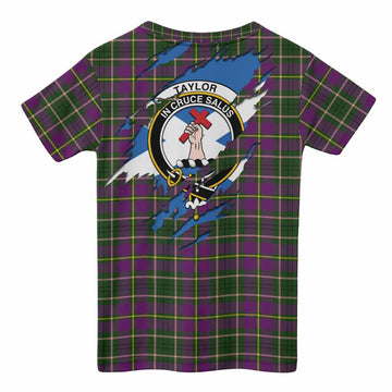 Taylor (Tailyour) Clan Crest In Me Tartan Kid T-shirt Scotland Flag Style