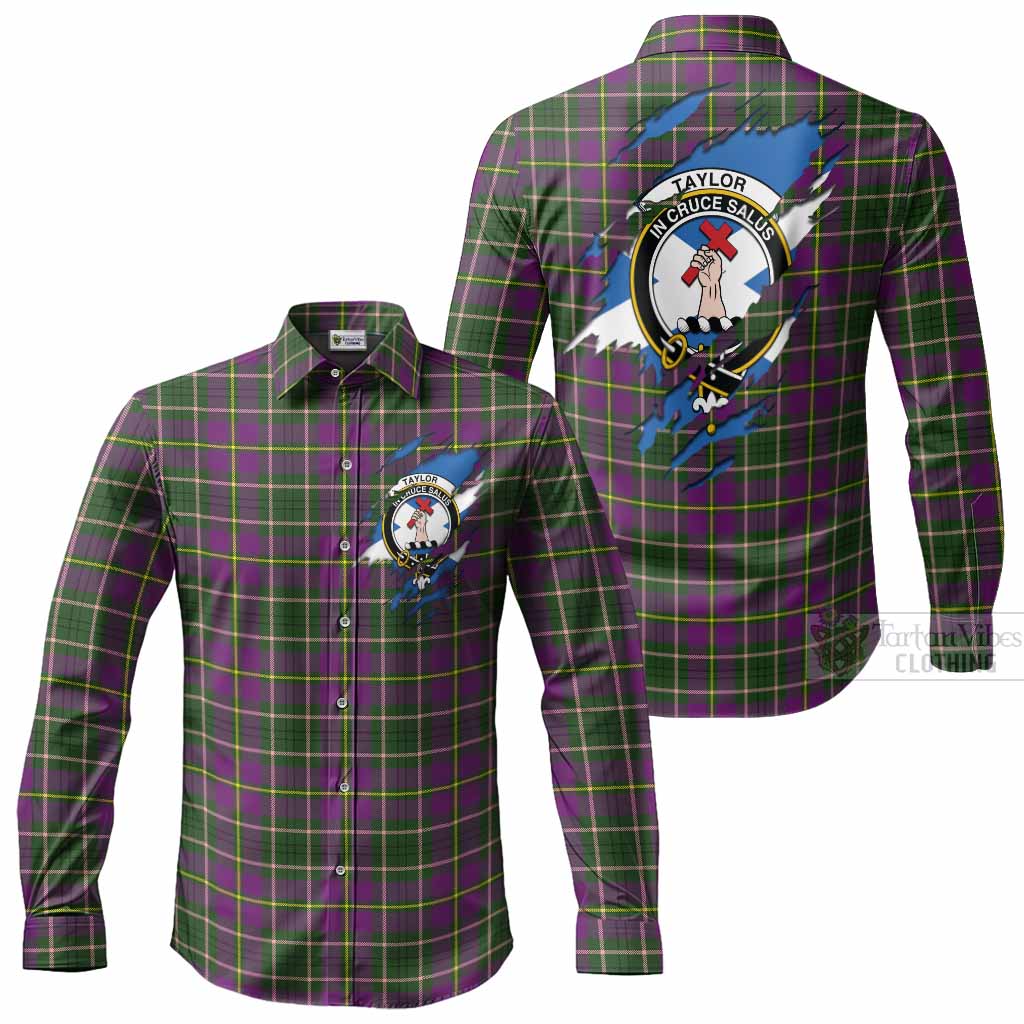 Taylor (Tailyour) Clan Crest In Me Tartan Long Sleeve Button Shirts Scotland Flag Style