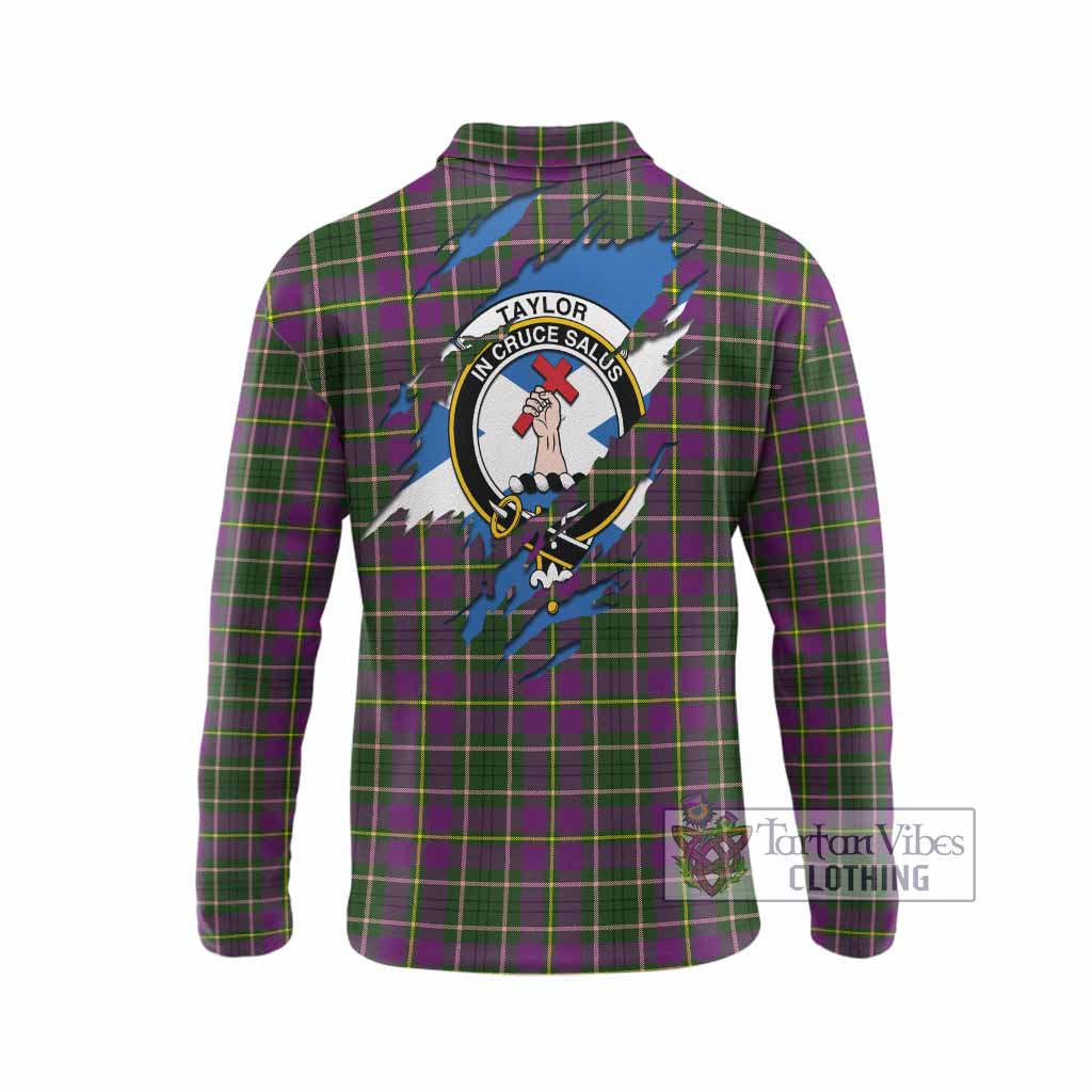 Taylor (Tailyour) Clan Crest In Me Tartan Long Sleeve Polo Shirt Scotland Flag Style