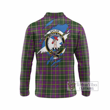 Taylor (Tailyour) Clan Crest In Me Tartan Long Sleeve Polo Shirt Scotland Flag Style