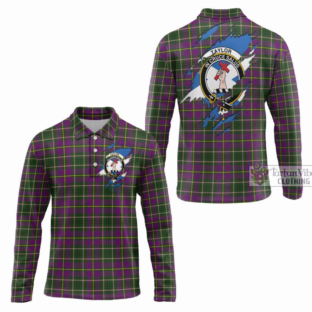 Taylor (Tailyour) Clan Crest In Me Tartan Long Sleeve Polo Shirt Scotland Flag Style
