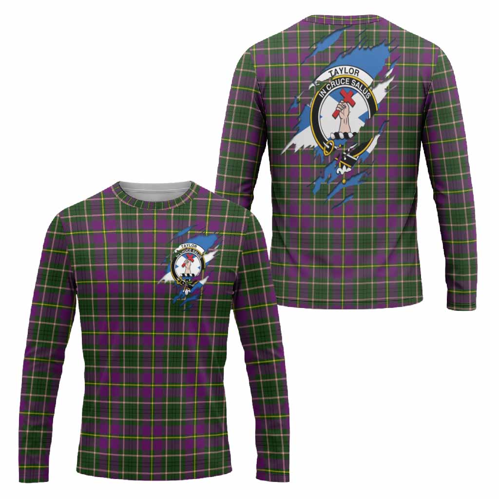 Taylor (Tailyour) Clan Crest In Me Tartan Long Sleeve T-Shirt Scotland Flag Style