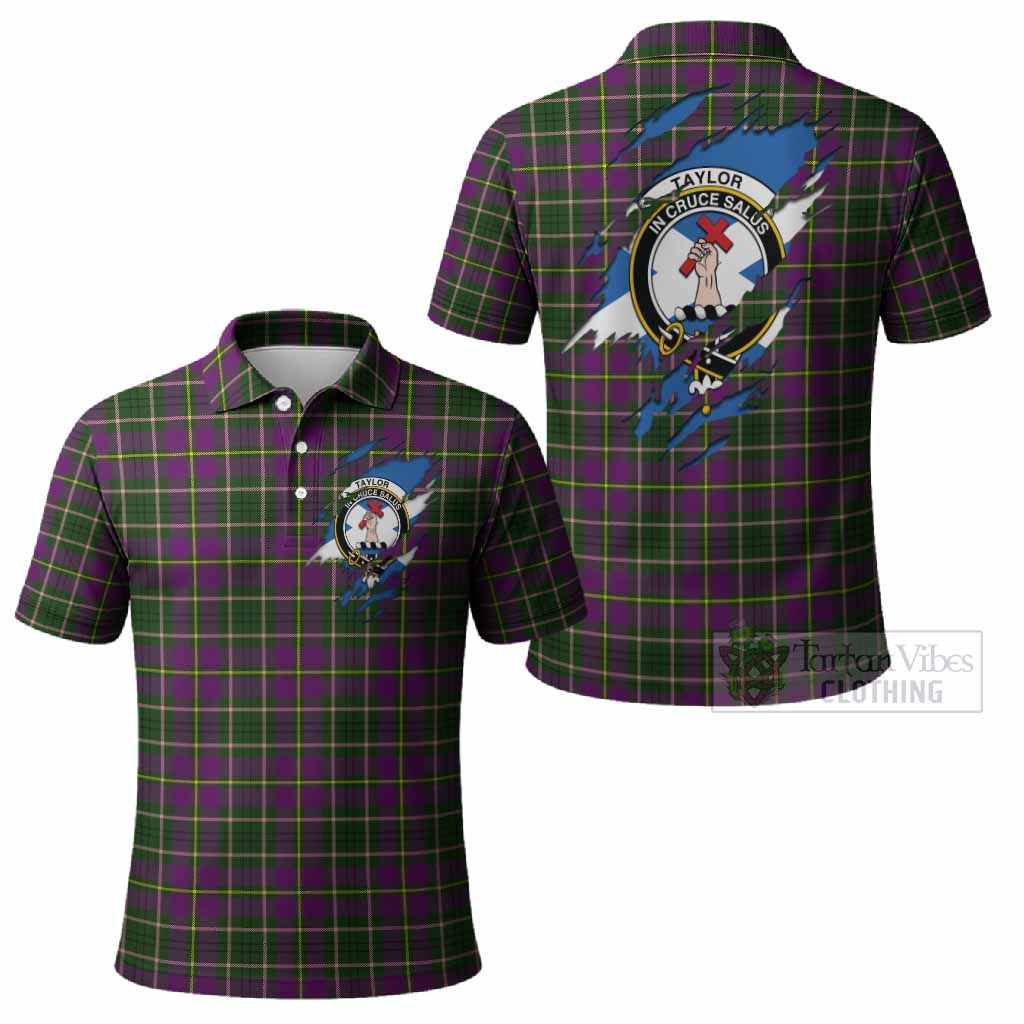 Taylor (Tailyour) Clan Crest In Me Tartan Polo Shirt Scotland Flag Style