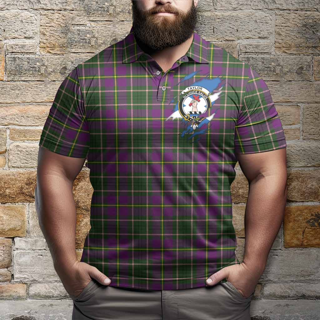 Taylor (Tailyour) Clan Crest In Me Tartan Polo Shirt Scotland Flag Style