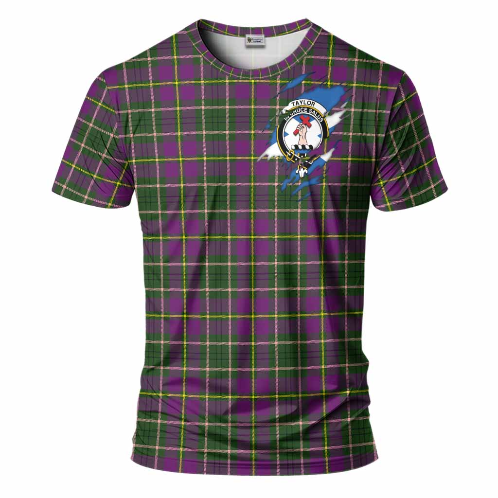 Taylor (Tailyour) Clan Crest In Me Tartan T-Shirt Scotland Flag Style