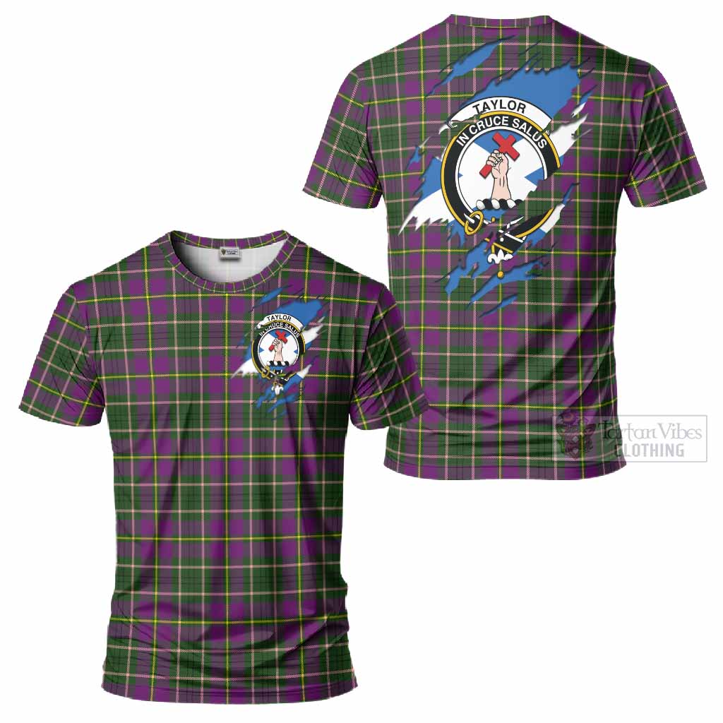 Taylor (Tailyour) Clan Crest In Me Tartan T-Shirt Scotland Flag Style